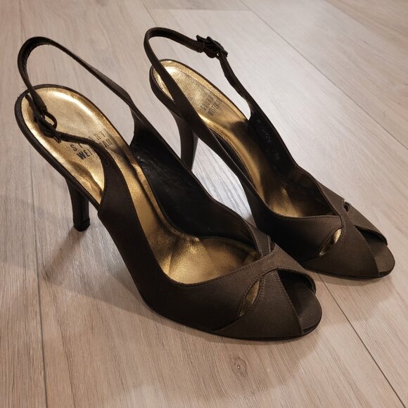 STUART WEITZMAN | Satin Slingback Open Toe Heels | Sz. 7.5 - Picture 1 of 10